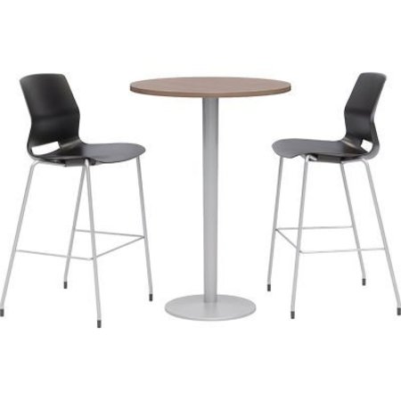 KFI KFI 20-1/2" Round Bistro Table & 2 Barstool Set, Teak Table With Black Stools OLTFL30RD-B1922-SL-41-7960K-2-OL2700BR-